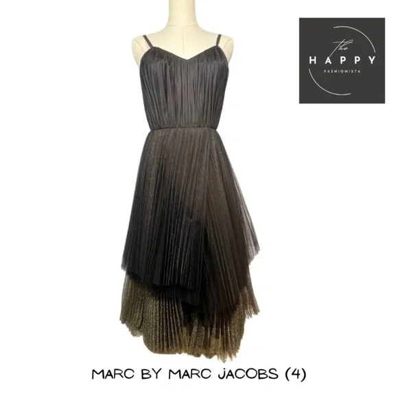 Marc By Marc Jacobs | Dresses | Marc By Marc Jacobs Black And Gold Pleated  Tiered Tulle Dress 4 | Poshmark